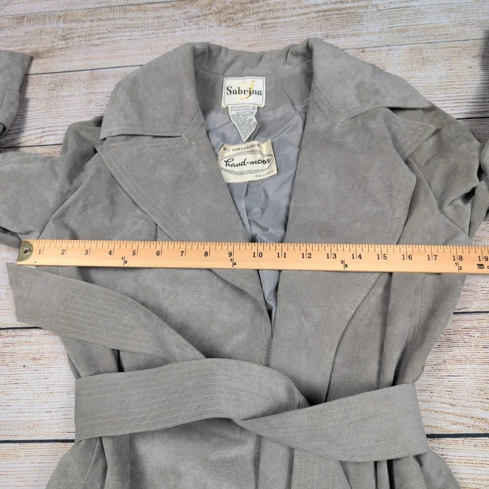 Vintage Sabrina‎ Hand-moor Chicago Faux Suede Gray Trench Coat - Size 6